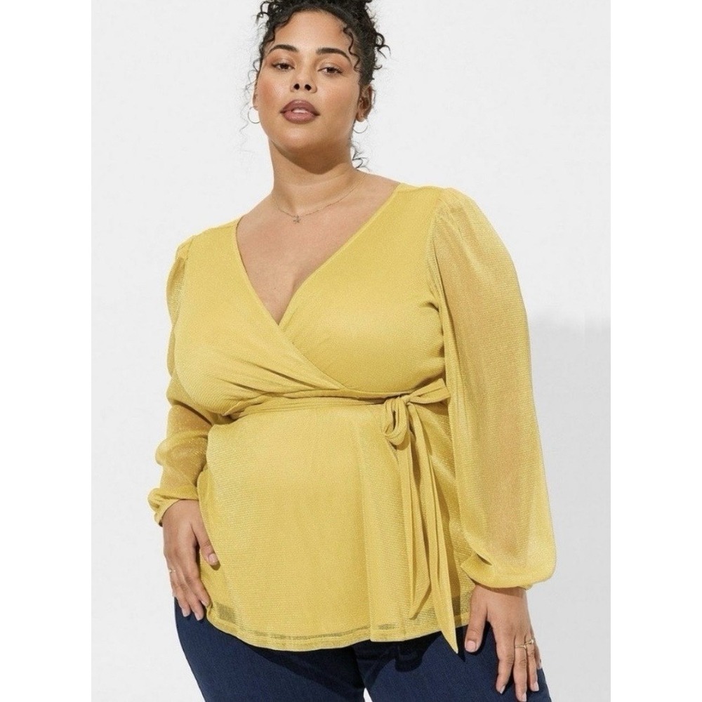 Torrid Knit Glitter Lurex Surplice Peplum Top Womens Plus Size 3X‎ Yellow New